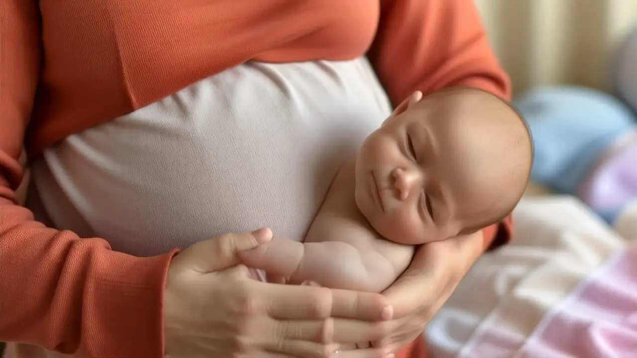 Mujer embarazada, bebé y luz serena