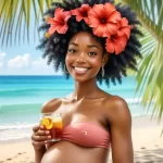 Mujer jamaicana espera con serenidad y color