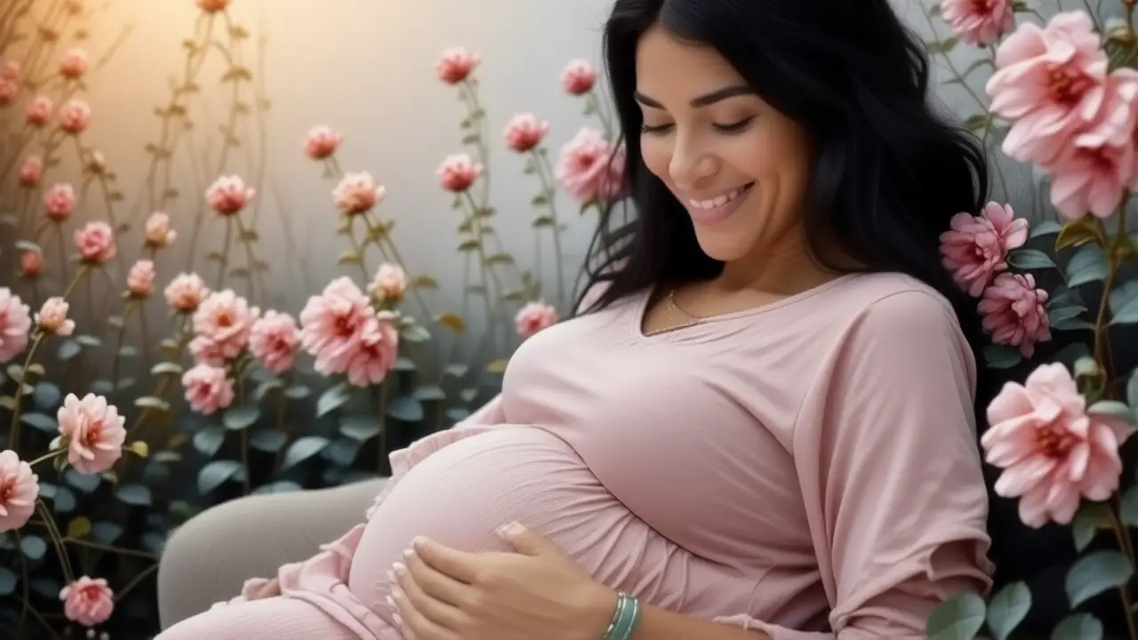 Mujer embarazada y feliz, bebé en vientre