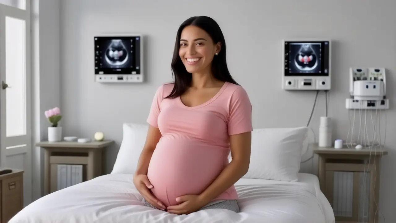 Mujer embarazada, calma y expectación prenatal